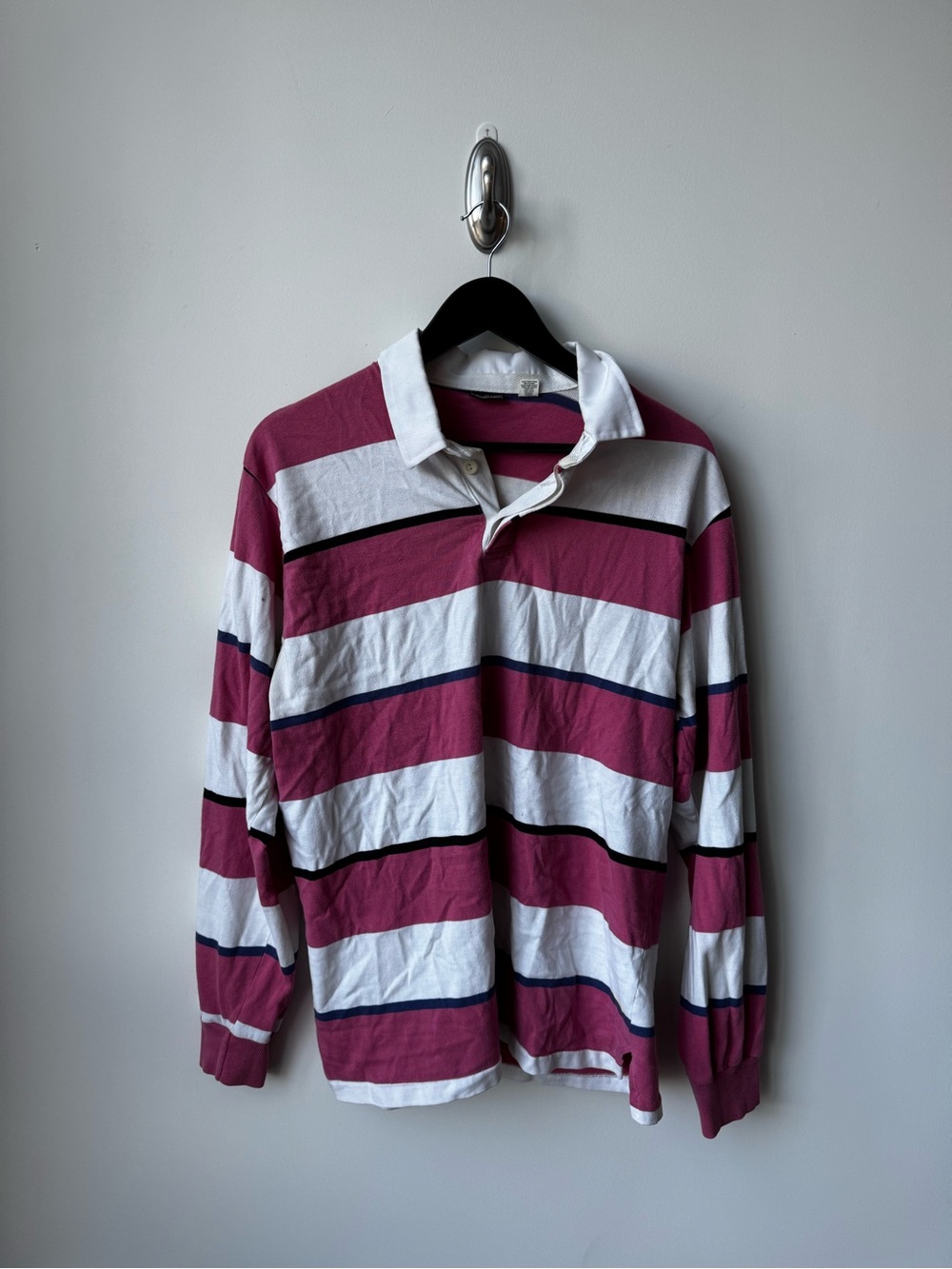 J. Crew Burgundy & White Striped Rugby Polo